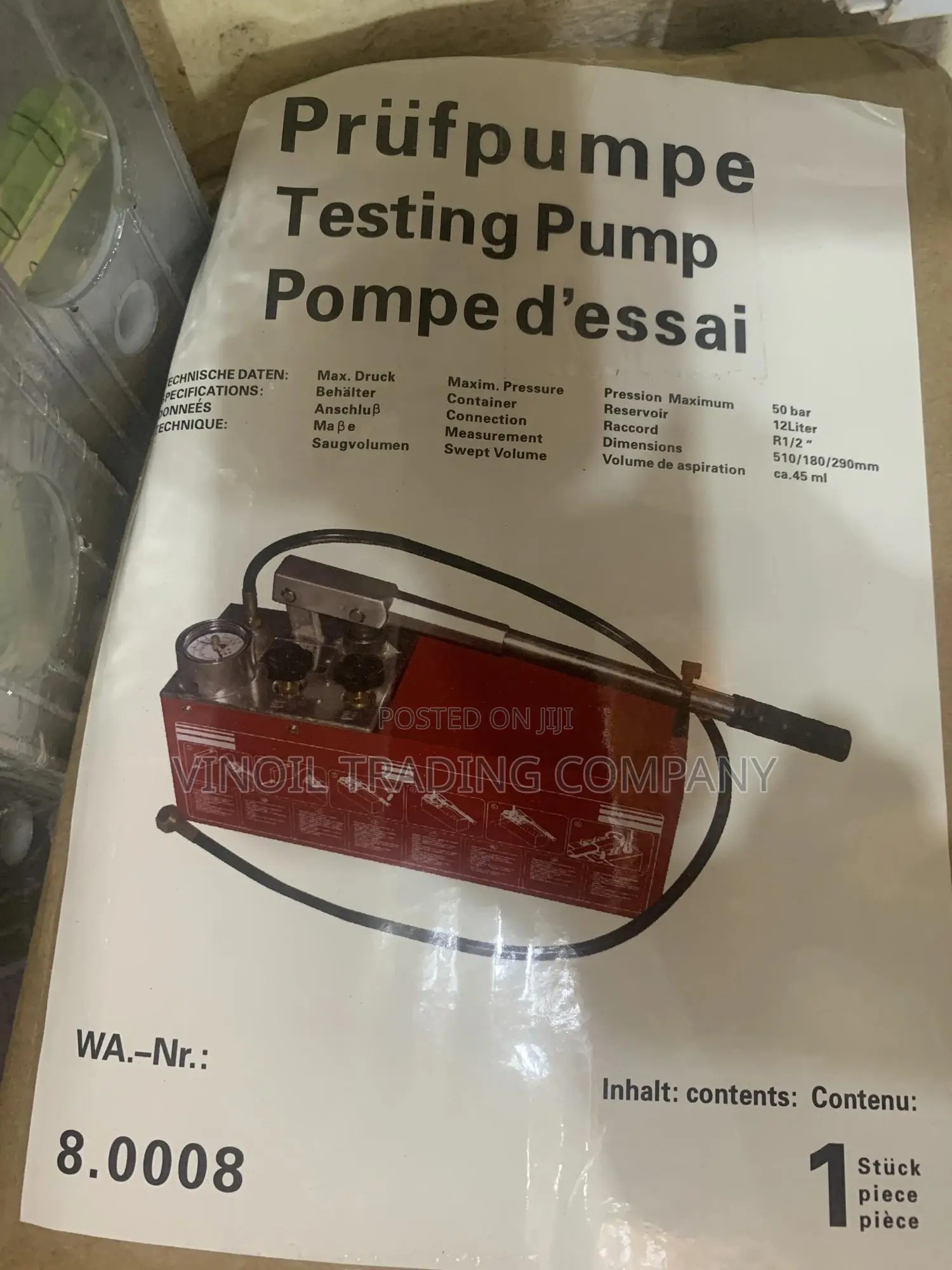 Pressure Testing Pump - Prüfpumpe - 50 BAR Manual Hydrostatic TestPump
