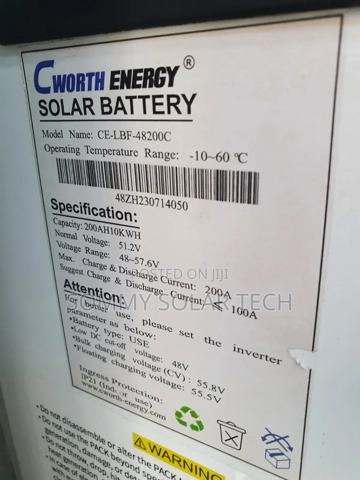 10kwh 51.2v Cworth Energy Lithium Ion Battery
