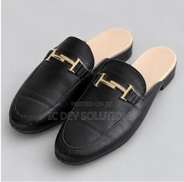 Men’s Black Mules With Gold Buckle