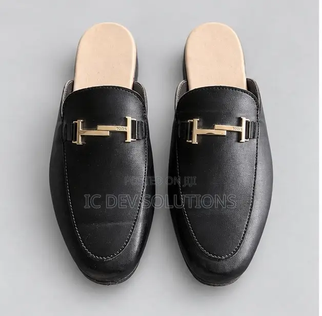 Men’s Black Mules With Gold Buckle