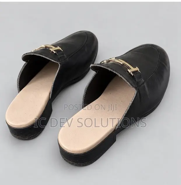 Men’s Black Mules With Gold Buckle