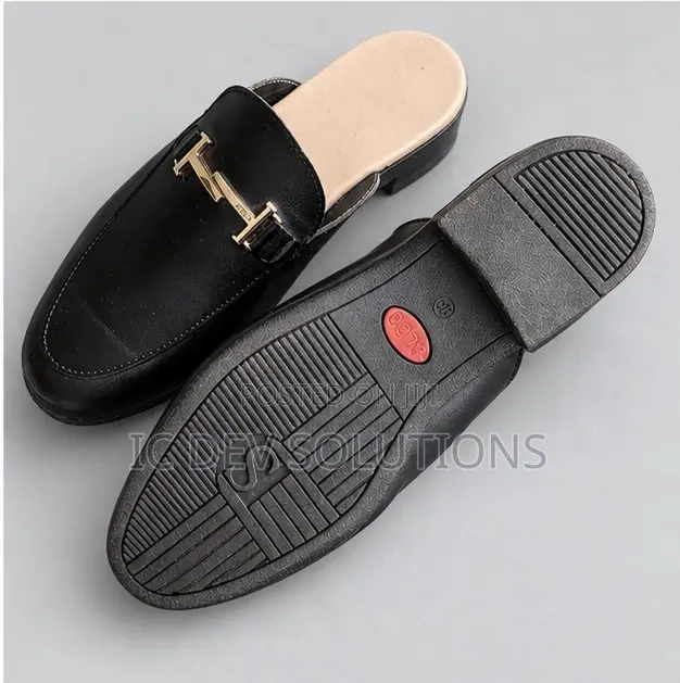 Men’s Black Mules With Gold Buckle