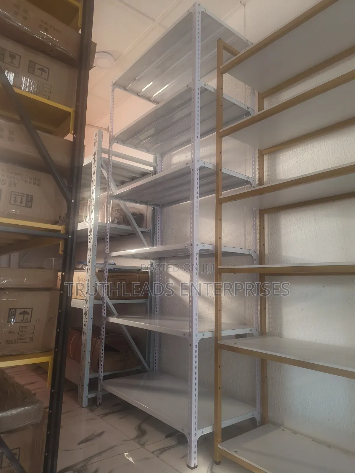 All Metal White Bolted Display and Storage Shelf