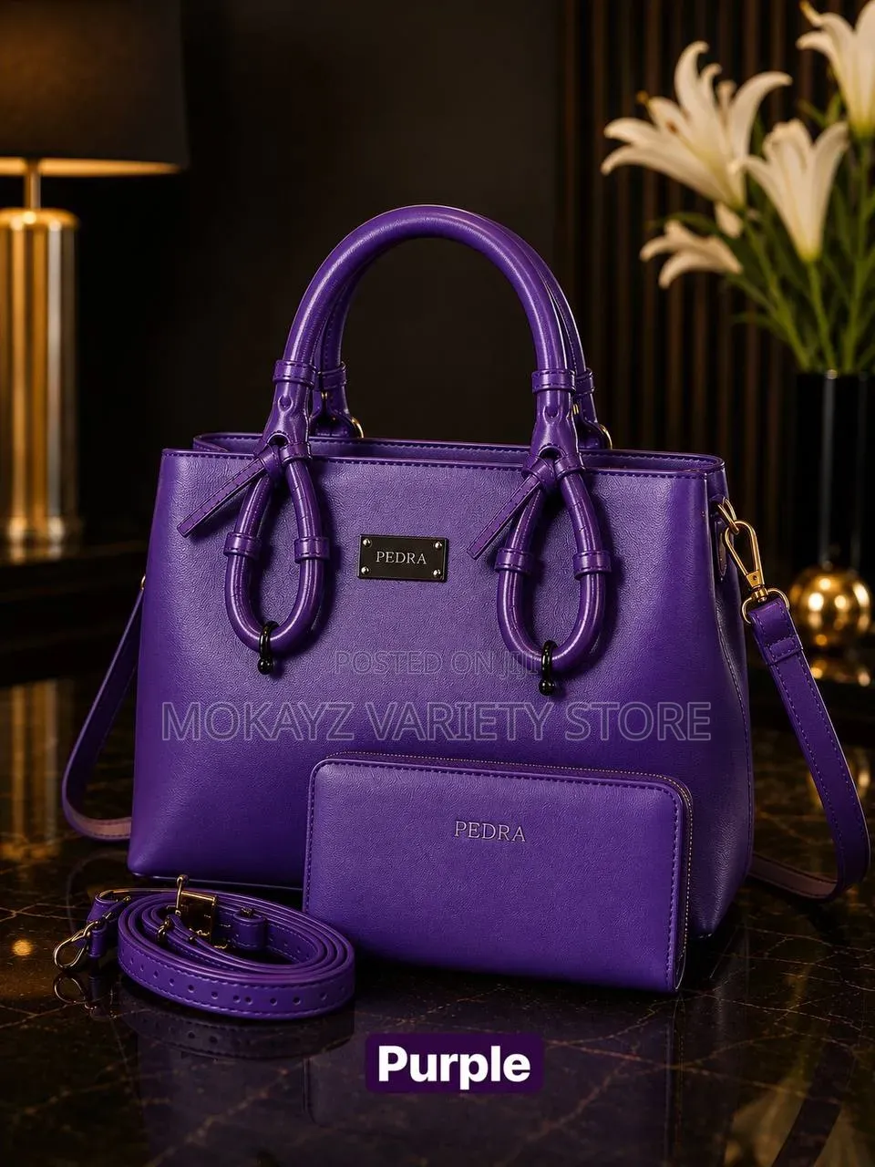 Pedra 2-in-1 Quality Ladies Glossy Leather Hand Bag