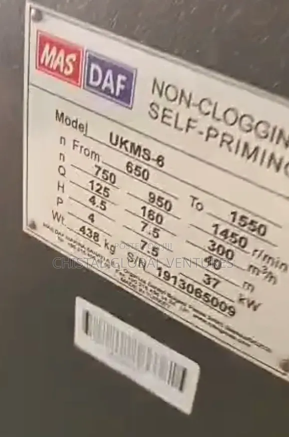 MAS DAF Self-Priming Non-Clog Diesel Sewage & Drainage Pump (300m3/H)