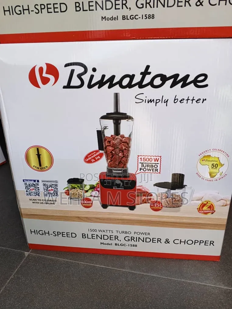 Binatone 3-in-1 1500W High-Speed Blender, Grinder &Chopper (BLGC-1588)