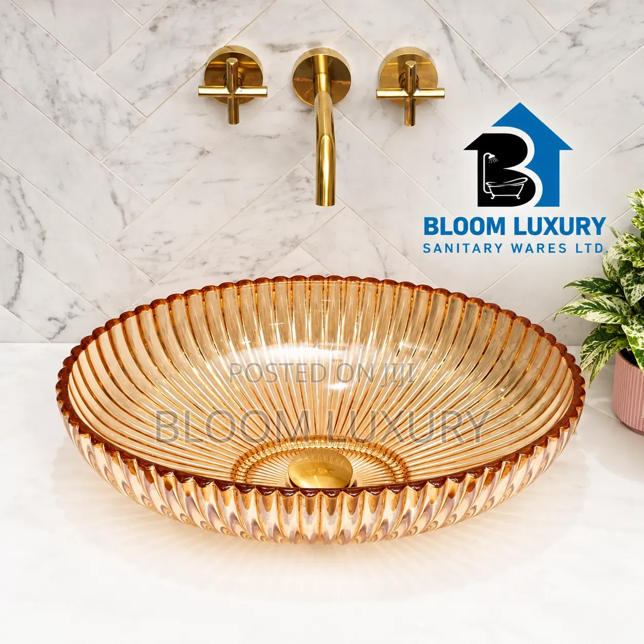 Stunning Golden Acrylic Glass Basin.