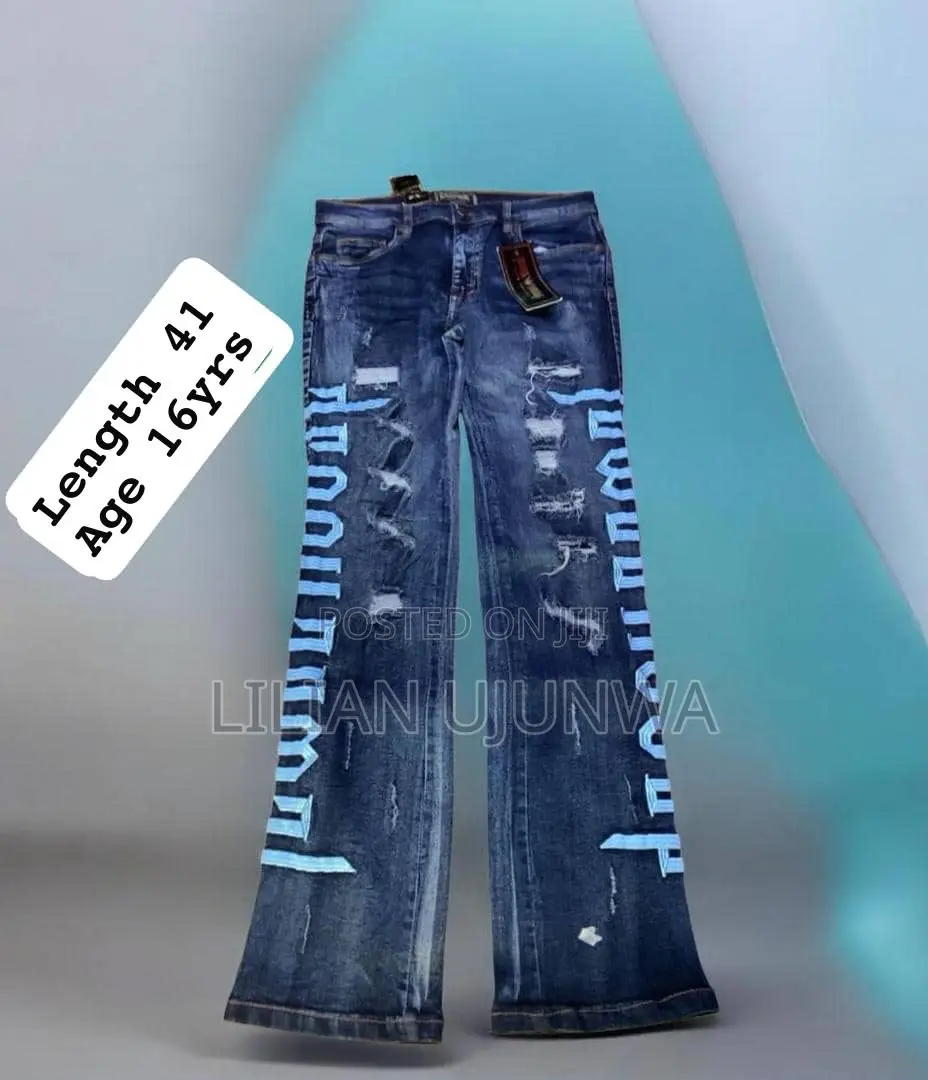 Boys Blue Hood Ripped Stacked Jeans Age 15/16yrs Available