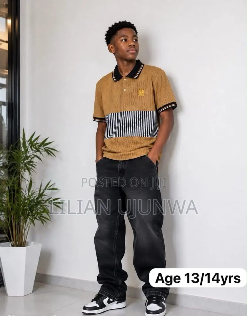 Teen Boys Mustard Polo Shirt Age 13/14yrs - Stripe Designer Top