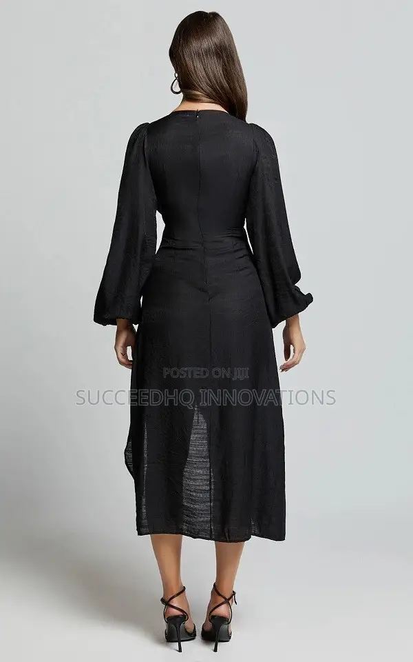 Sexy Black Tie Front Slit Midi Dress