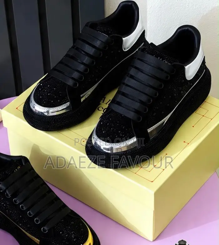 Men’s Luxury Black & Silver Rhinestone Sneakers