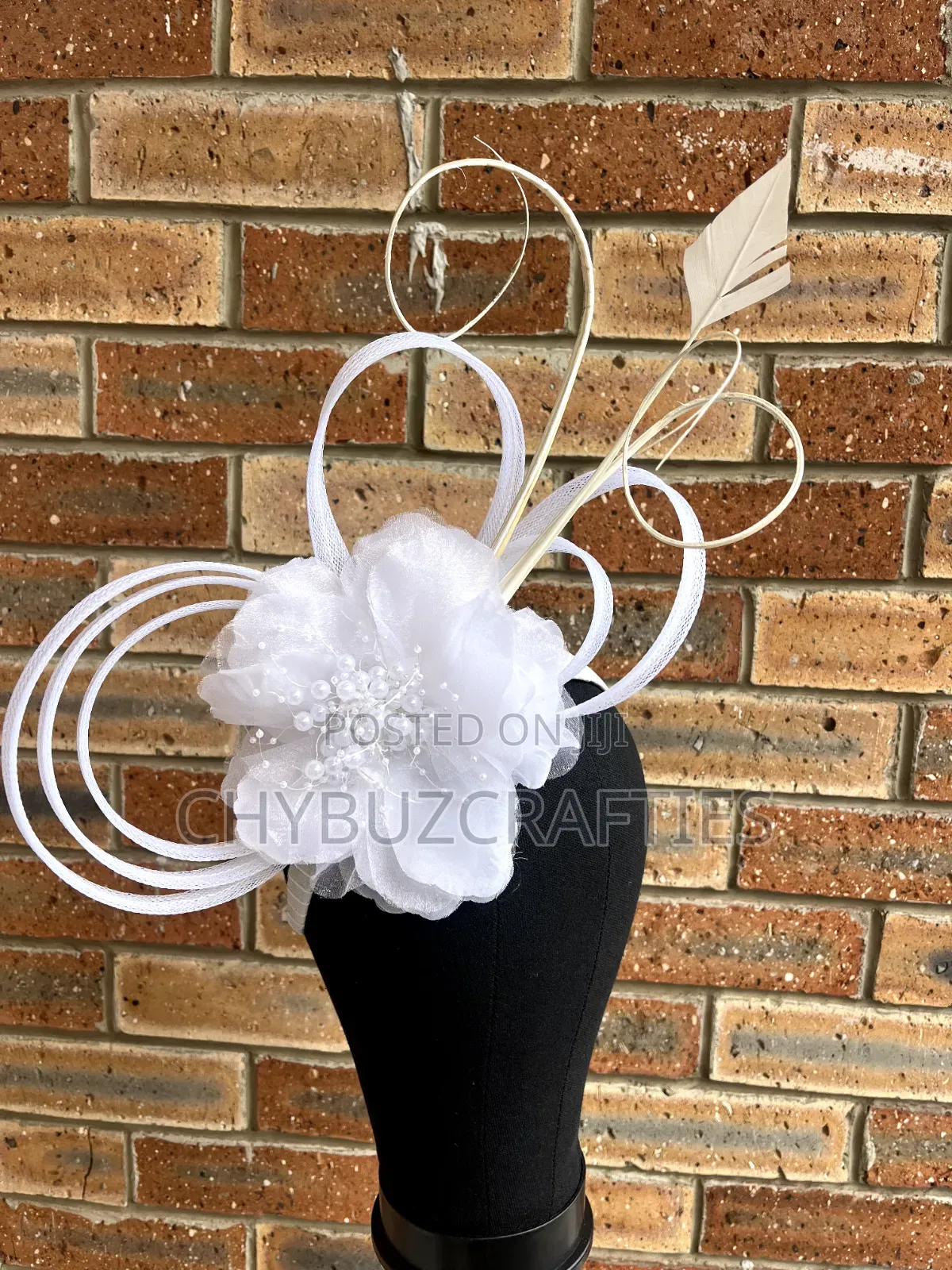 White Handmade Rose Facinator