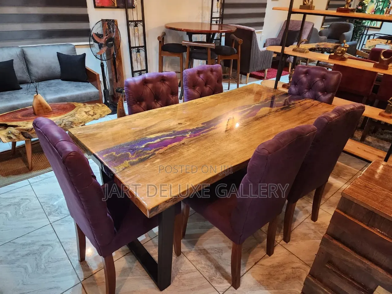 Epoxy Finish 6-Seater Dining Table Set