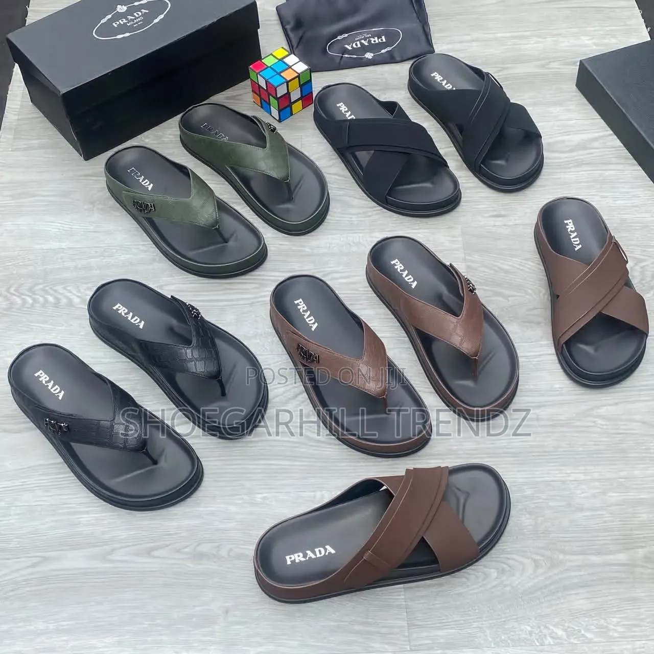 Prada Scissors and Crisscross Mens Palm Slippers