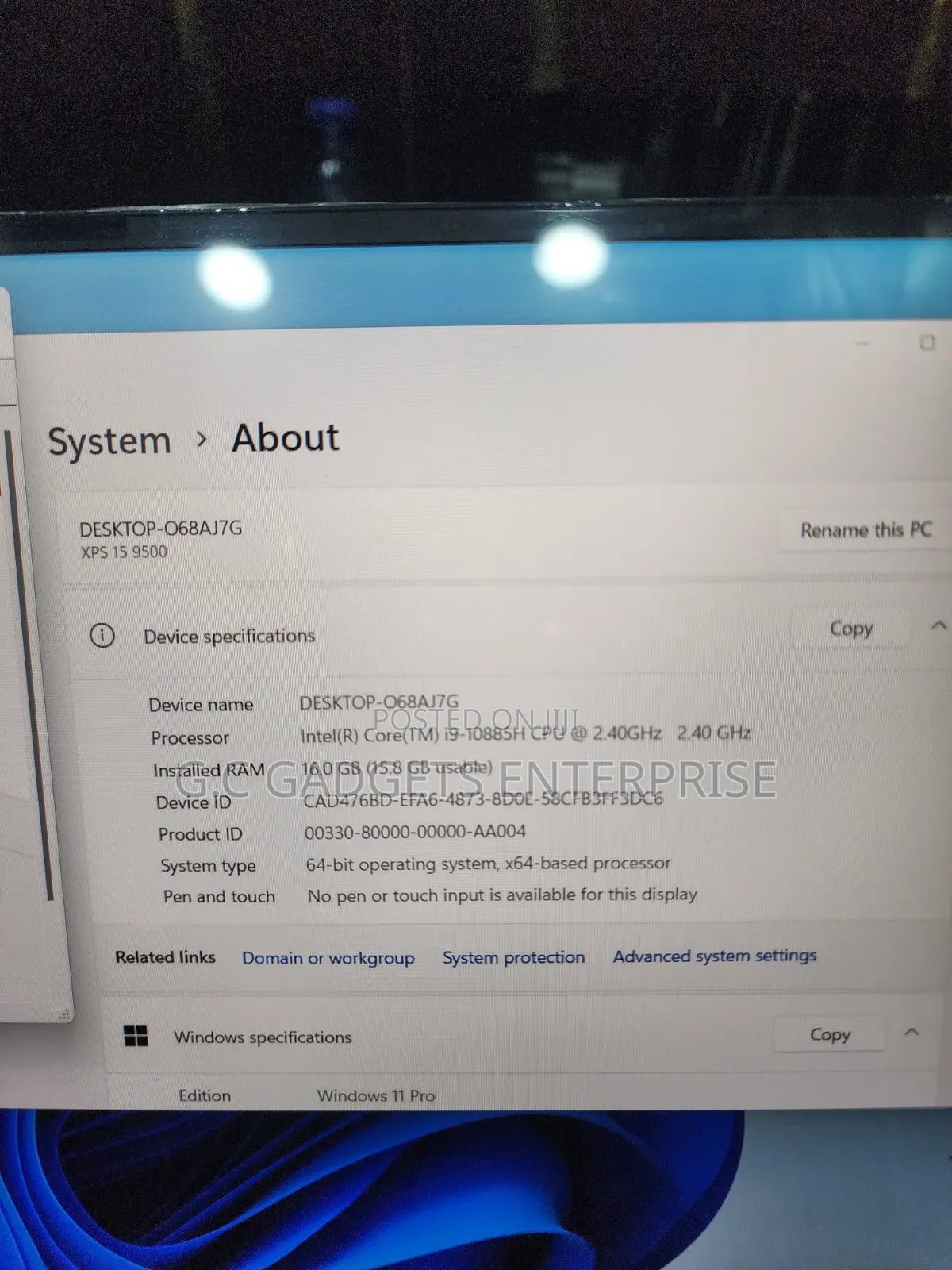 Laptop Dell XPS 15 9500 16GB Intel Core i9 SSD 512GB