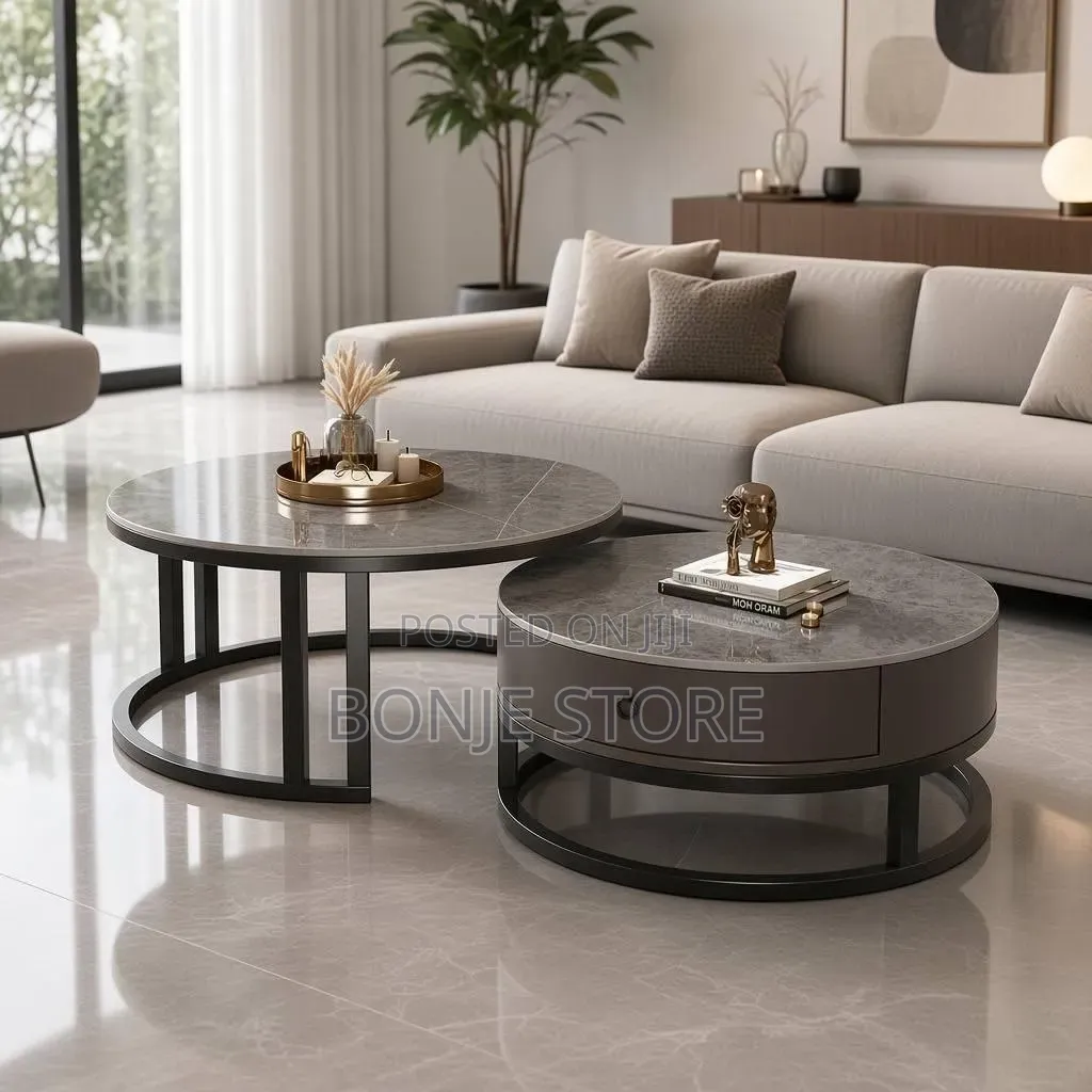 Real Marble Twin Center Table With Side Drawer - Round (403)