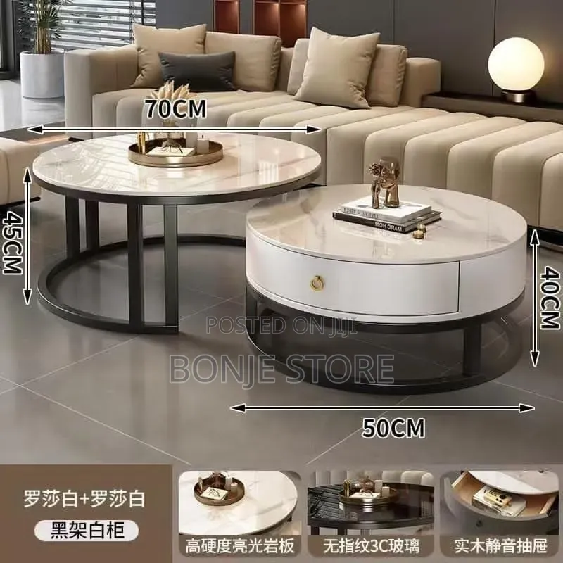 Real Marble Twin Center Table With Side Drawer - Round (403)