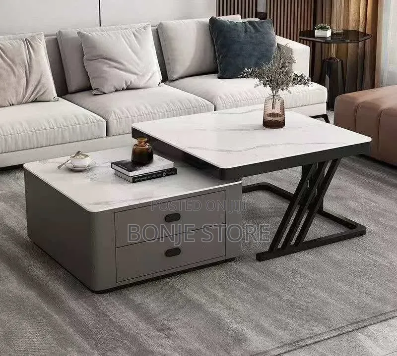 Real Marble and Glass Luxury Center Table With 2 Drawers