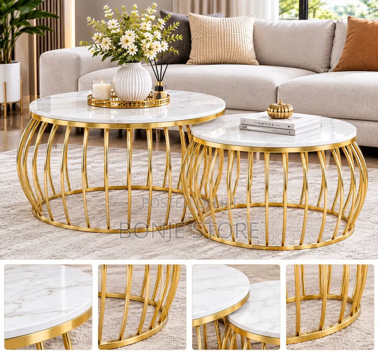 2in1 Real Marble Nesting Center Table