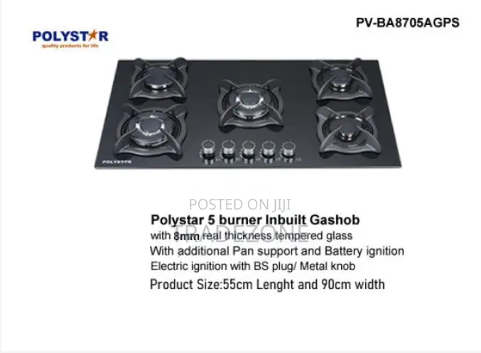 Polystar 5 Burner Inbuilt Gas Hob With Auto Ignition | PV-BA8705AGPS