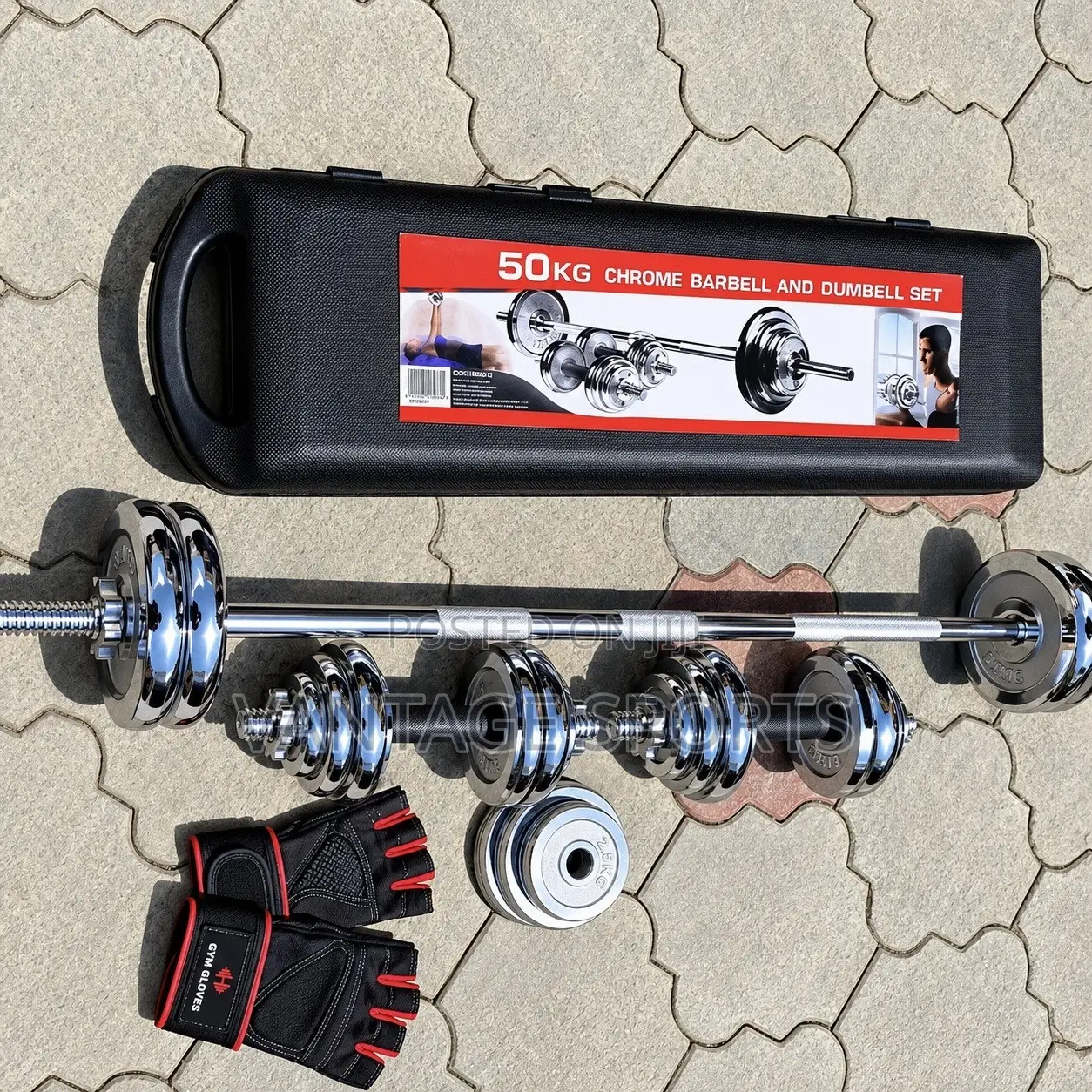 50KG Chrome Adjustable Barbell & Dumbbell Set + Gym Gloves