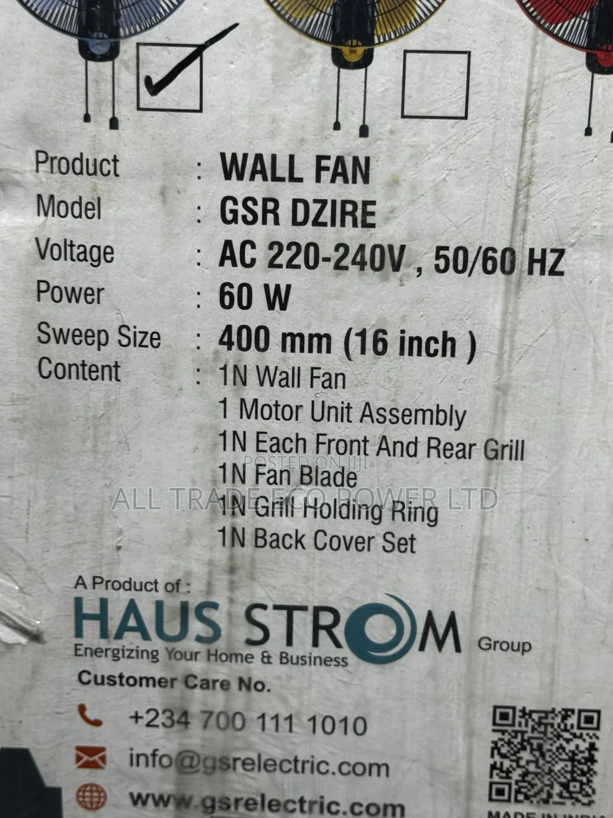 GSR DZIRE16-inch Wall-Mounted Fan