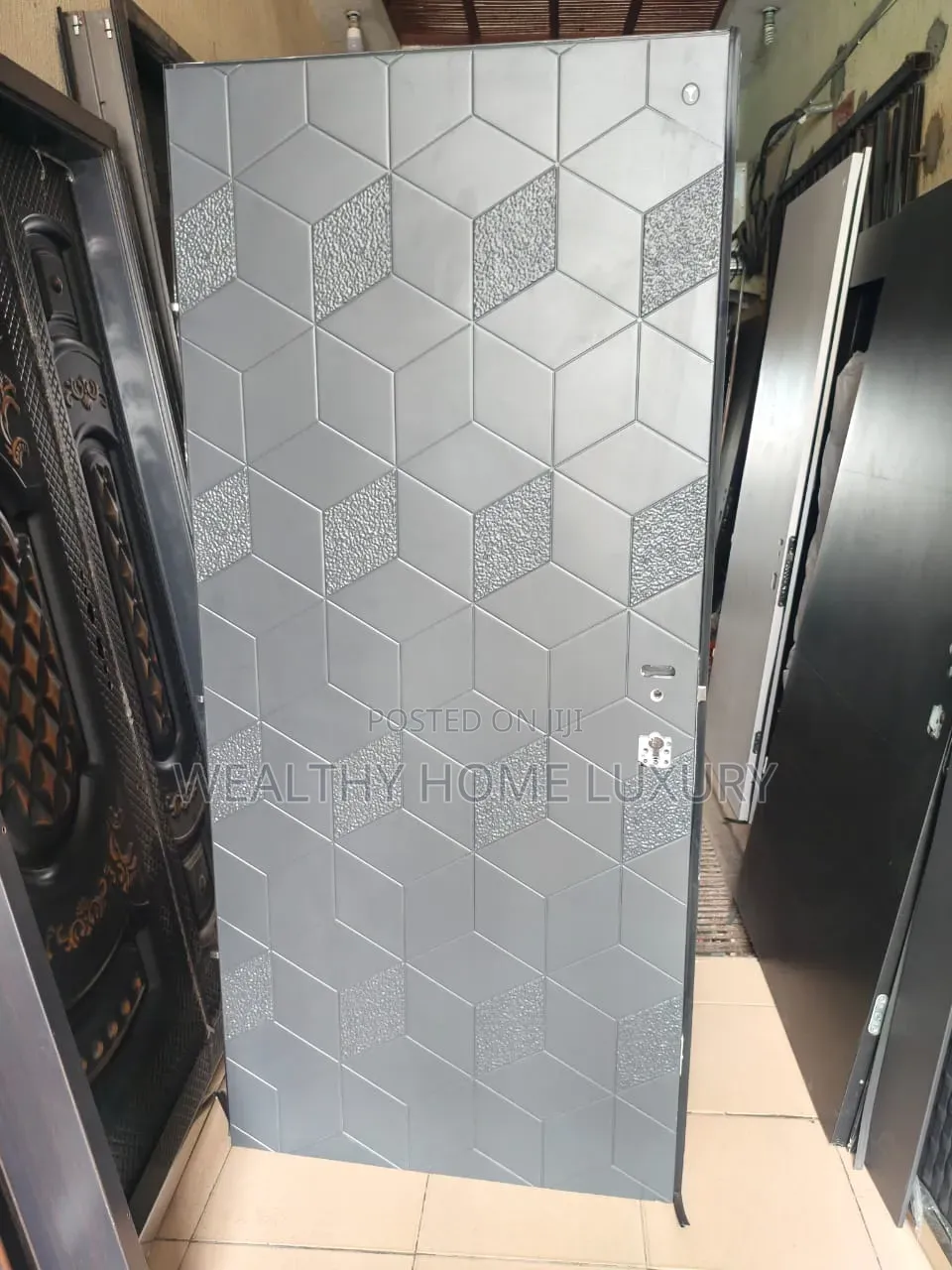 Premium 3ft X 7ft Grey Israeli Security Door (3D Cube Design)