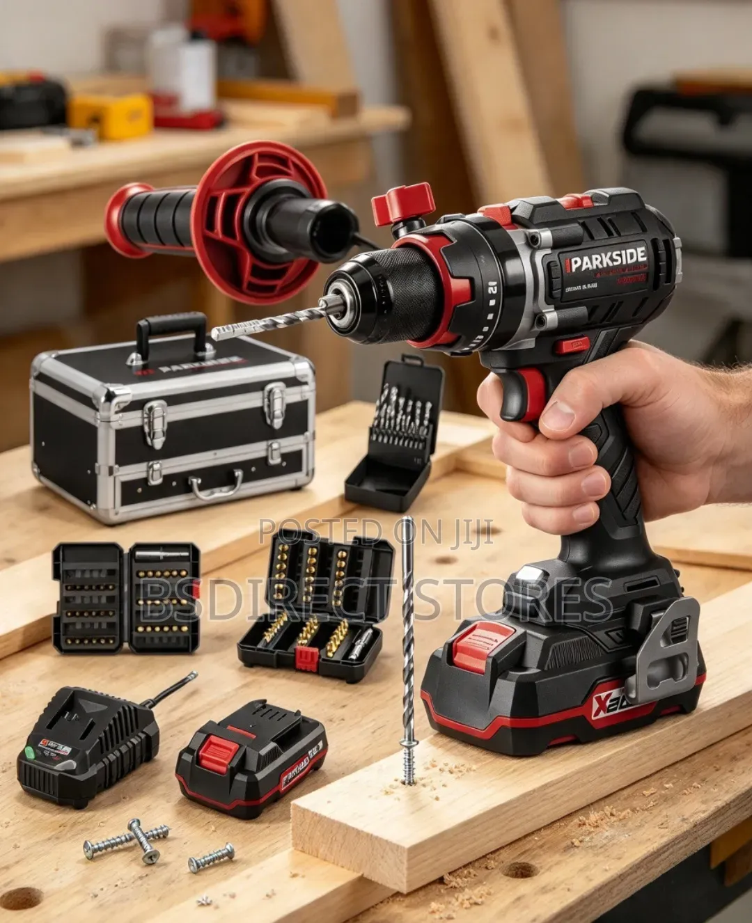 Parkside Cordless Hammer Drill 20v With Case 60 Piece Bits