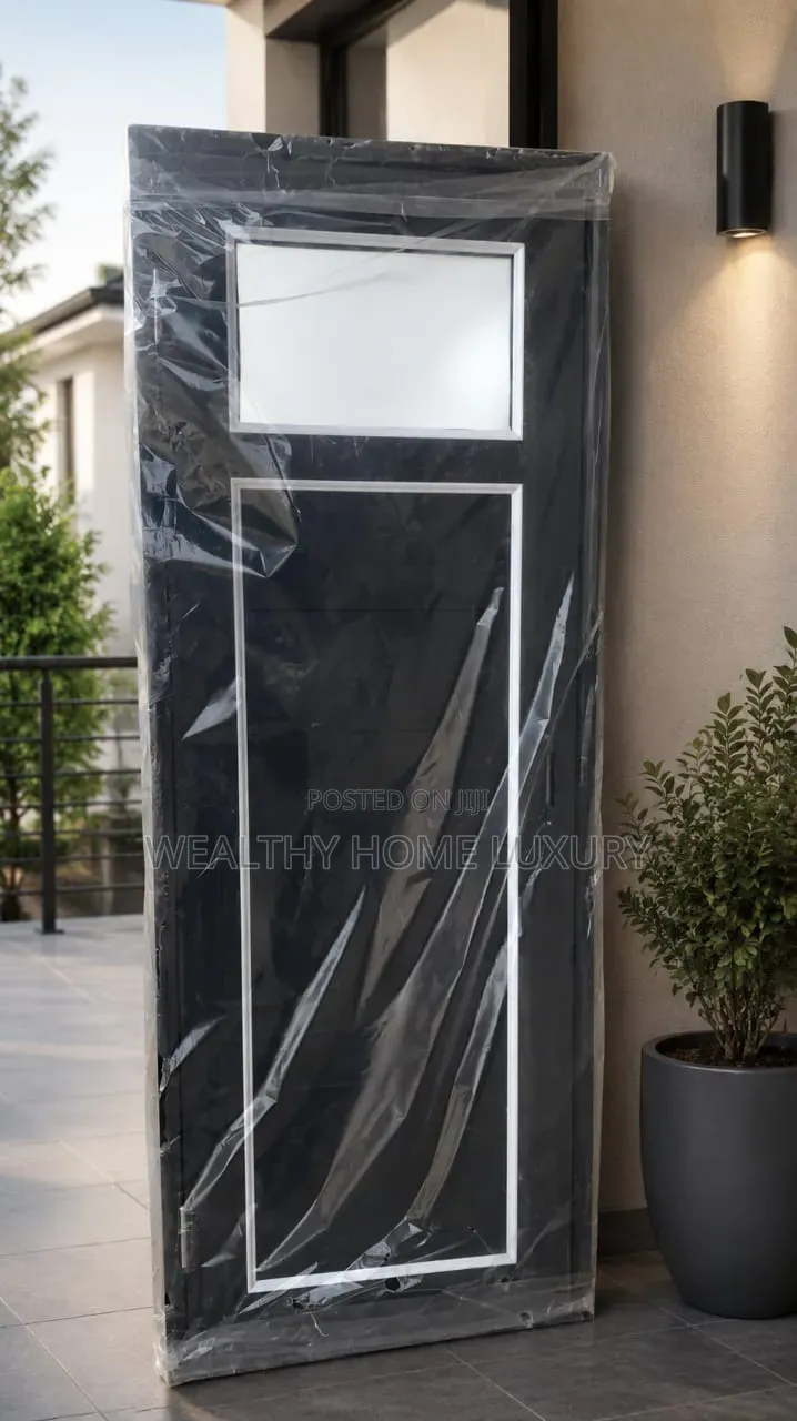 Luxury Black PVC Bathroom Door With Frosted Glass Panel