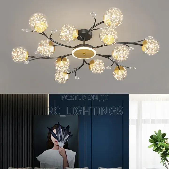 Modern LED Chandelier Ball Semi‐Flush Mount Light for Living Room