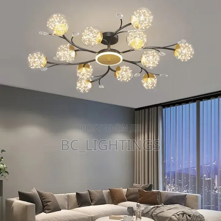 Modern LED Chandelier Ball Semi‐Flush Mount Light for Living Room