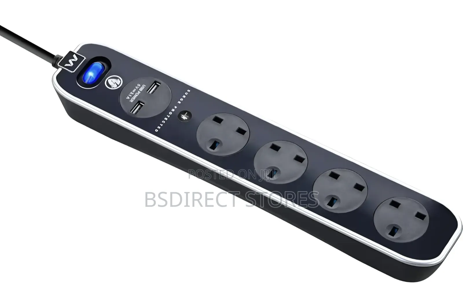 Masterplug BLACK 4 Socket Power Surge Protected Lead and Two USB Ports