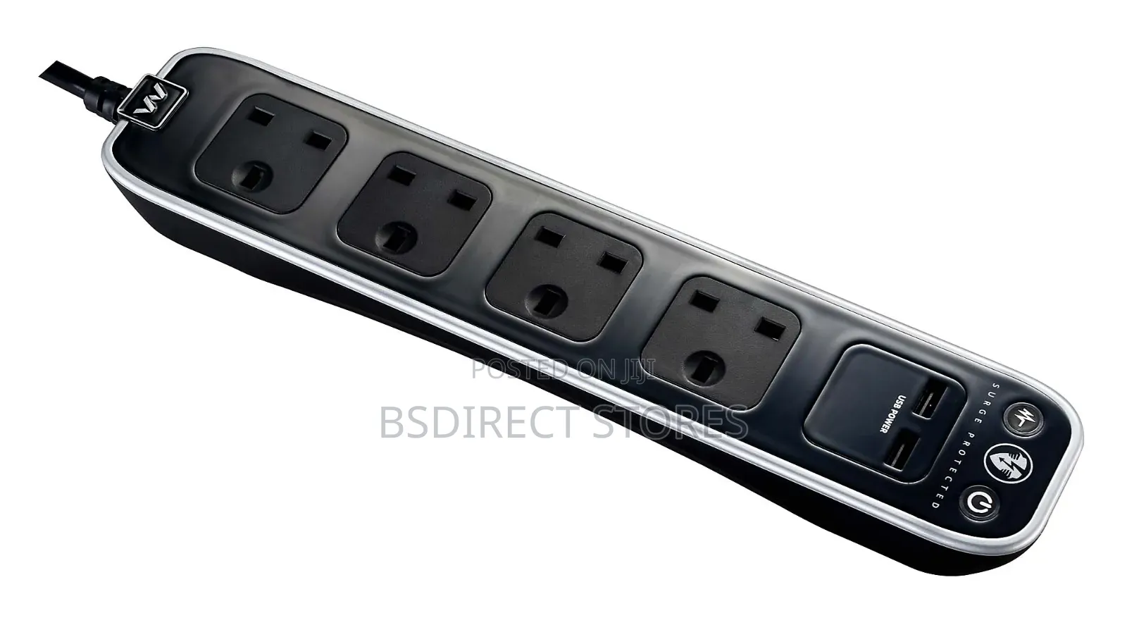 Masterplug BLACK 4 Socket Power Surge Protected Lead and Two USB Ports