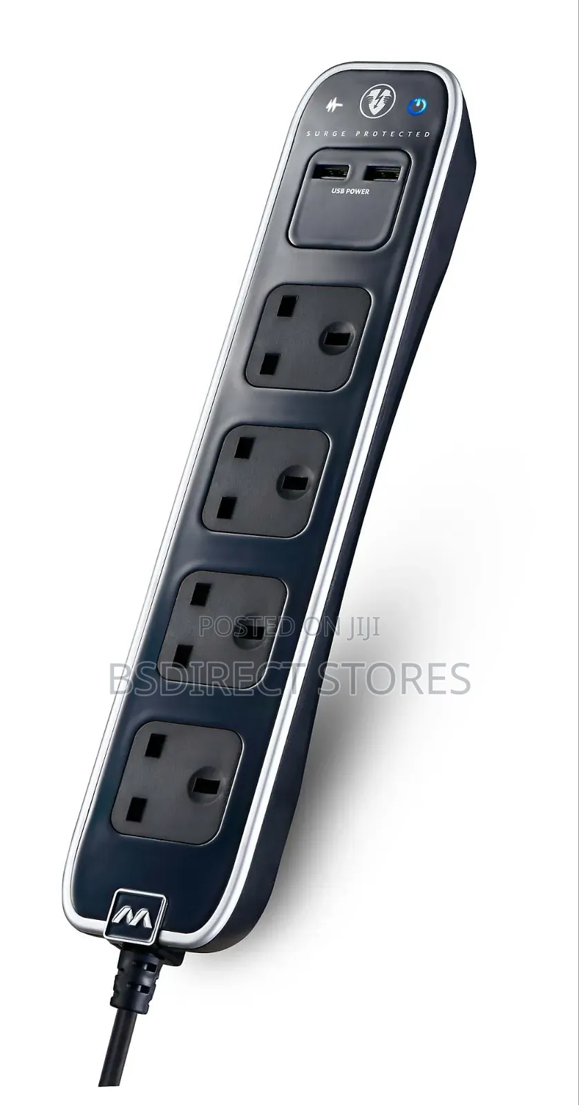 Masterplug BLACK 4 Socket Power Surge Protected Lead and Two USB Ports