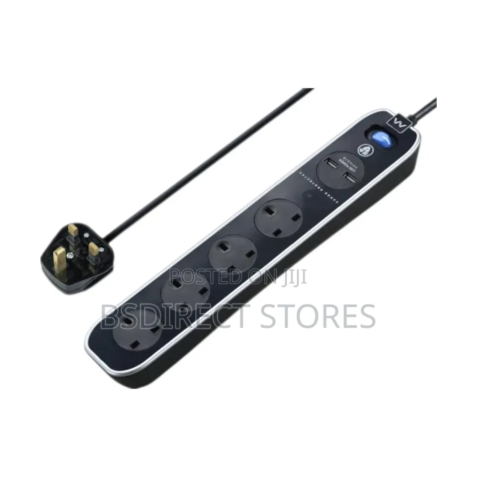 Masterplug BLACK 4 Socket Power Surge Protected Lead and Two USB Ports
