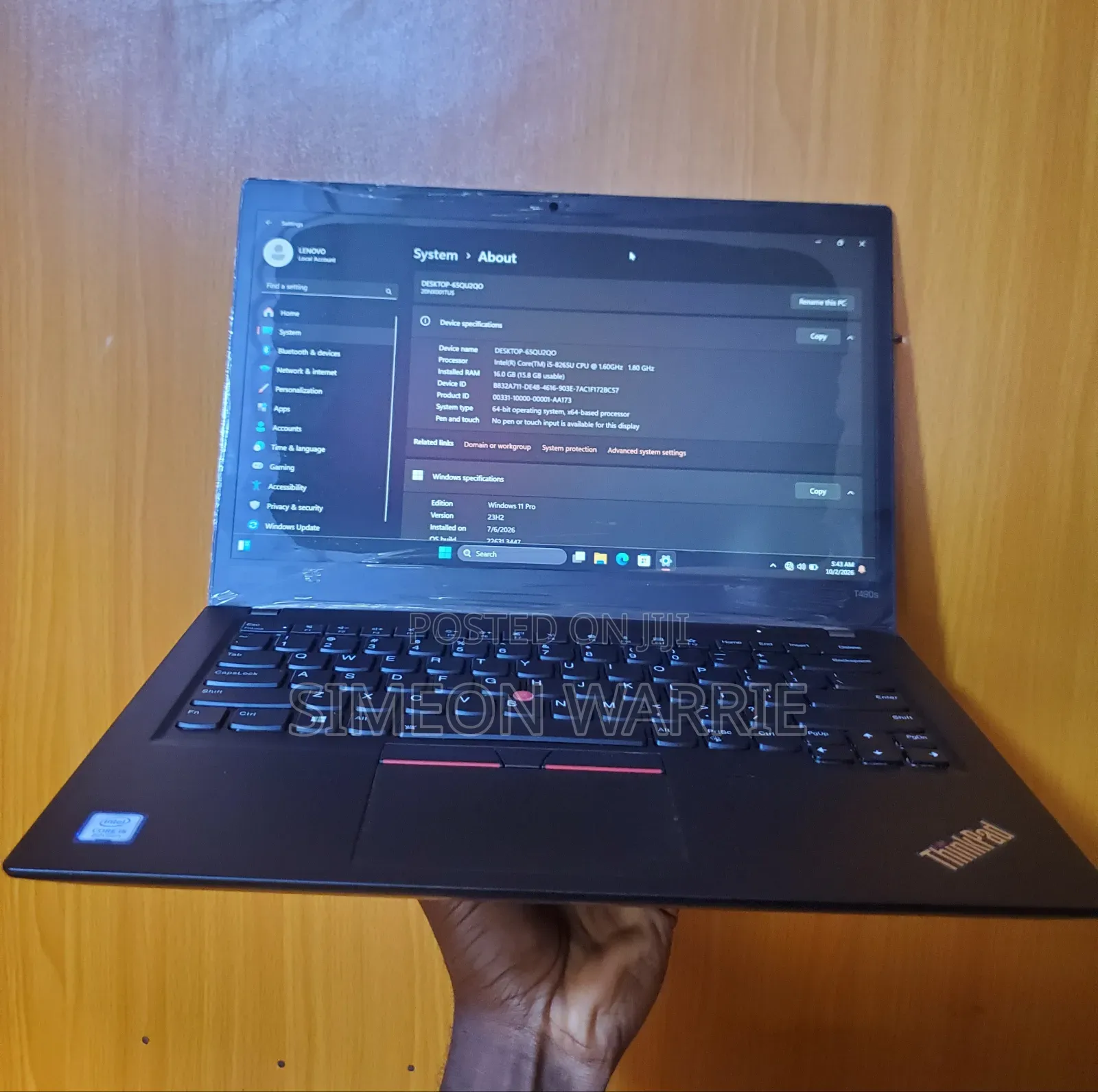 Laptop Lenovo ThinkPad T490s 8GB Intel Core i5 SSD 256GB
