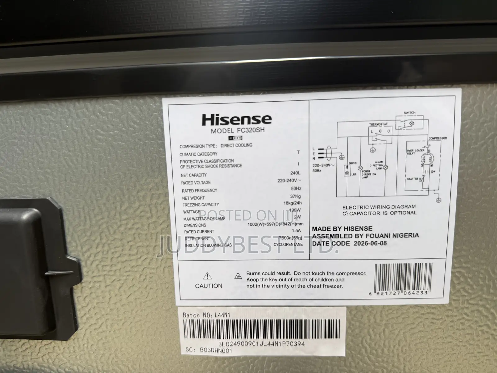 Hisense Freezer 320sh 240l Black With Glass