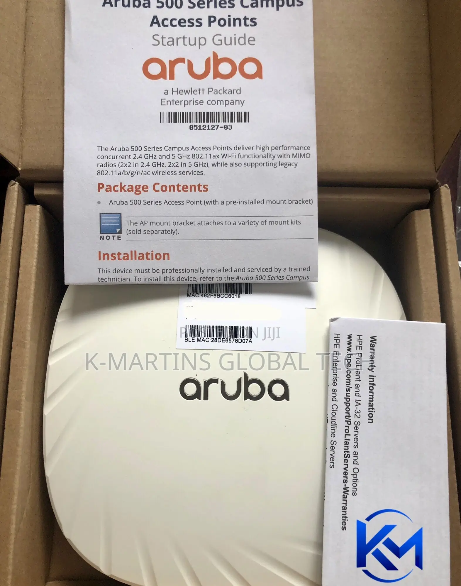 Aruba AP-505-RW Wi-Fi 6 Indoor Gigabit Wireless Access Point