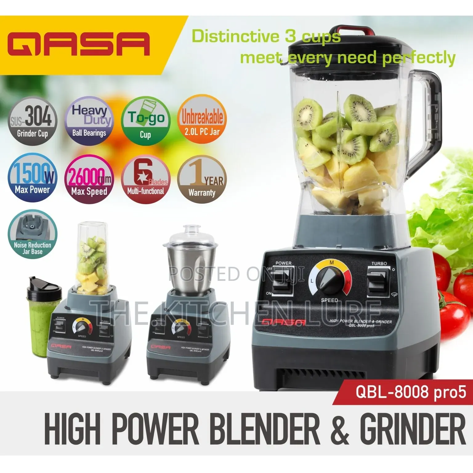 QASA High Power Blender & Grinder With 3 Jars