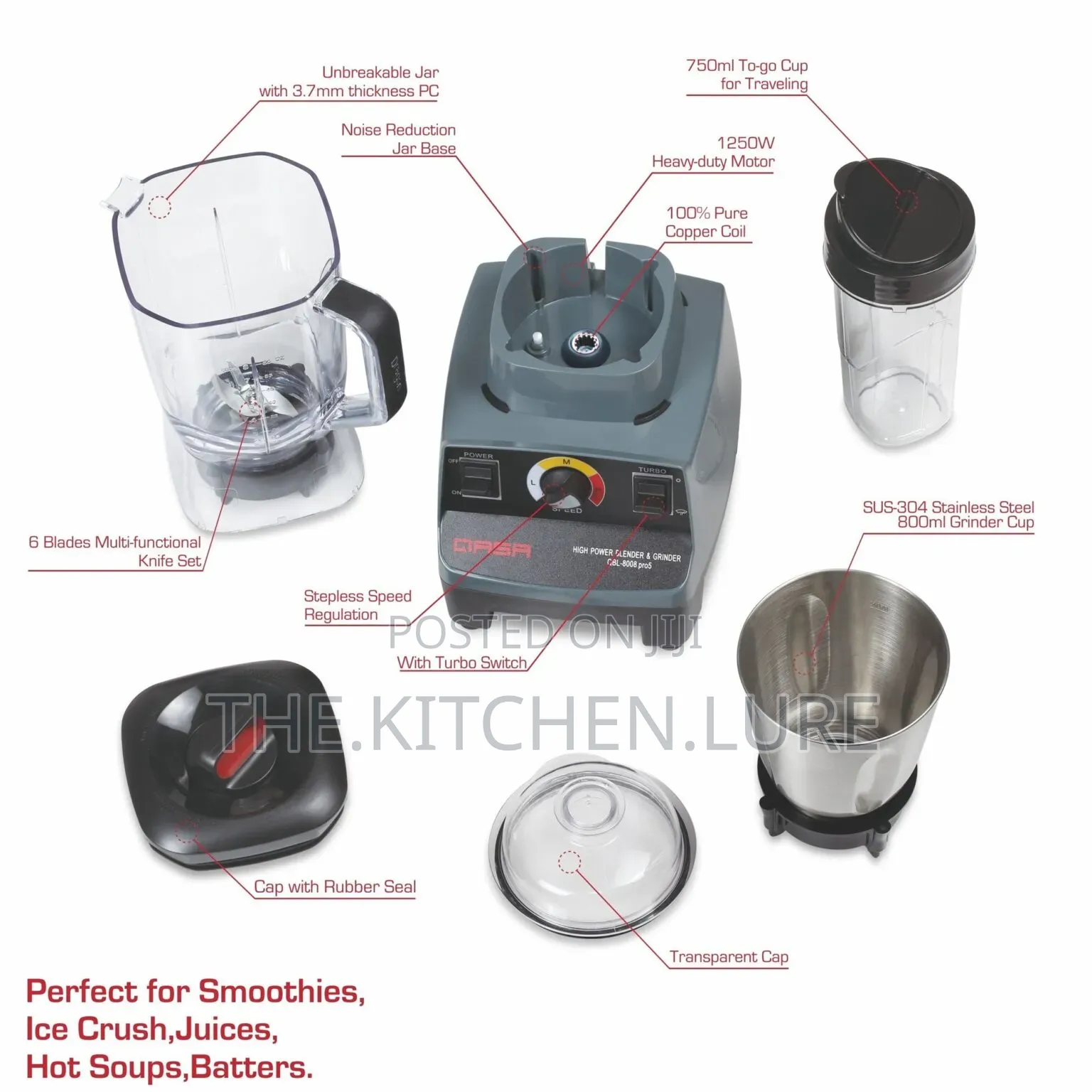 QASA High Power Blender & Grinder With 3 Jars