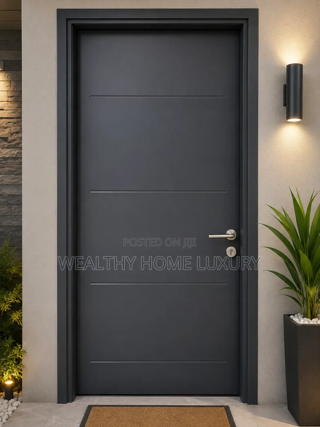 3ft by 7ft Matte Black Israeli Interior Steel Room Door