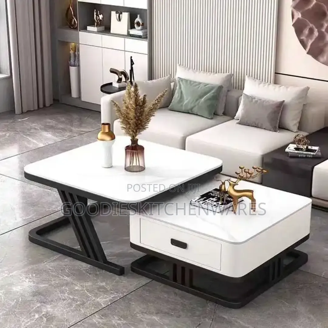Marble With Glass Center Table With Drawer