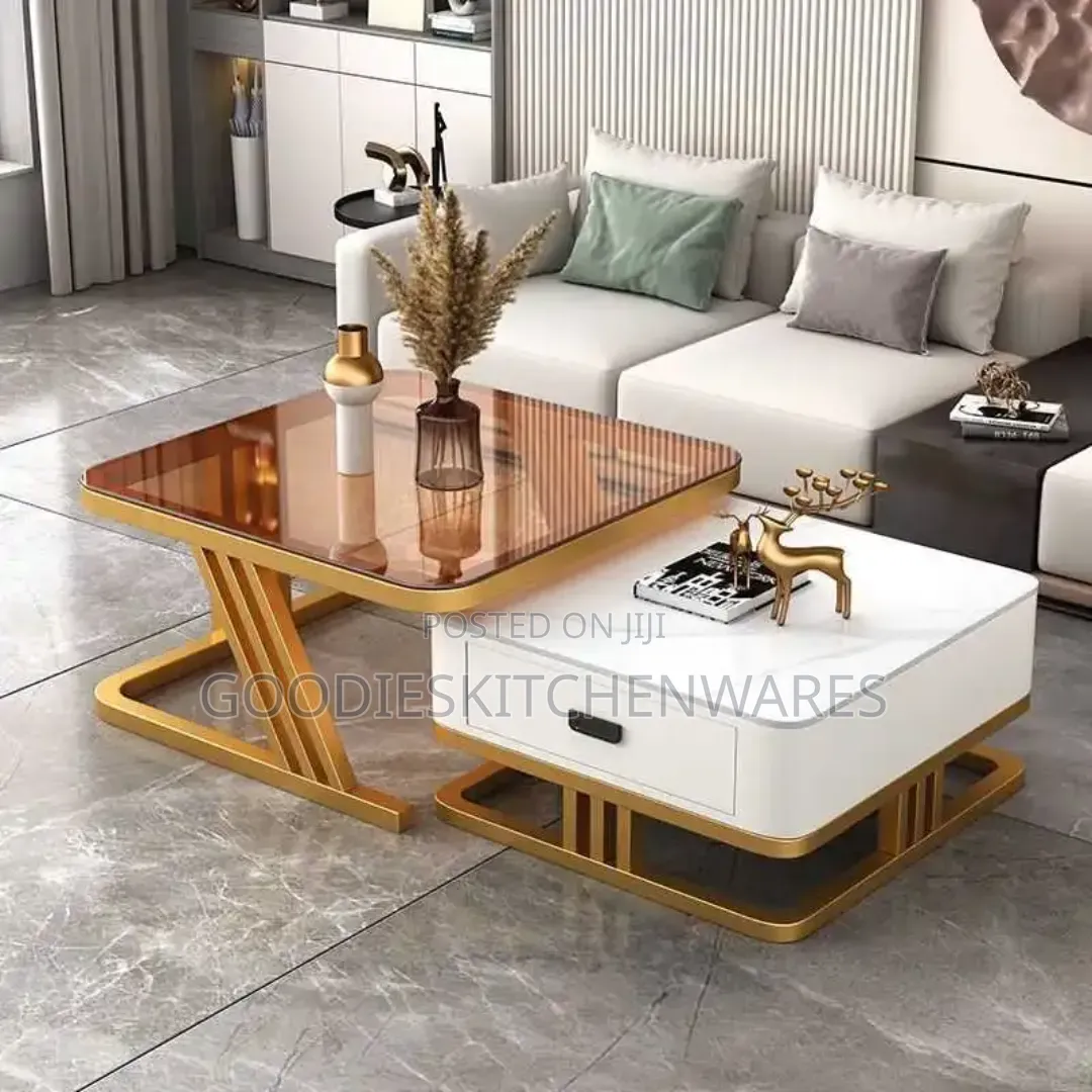 Marble With Glass Center Table With Drawer