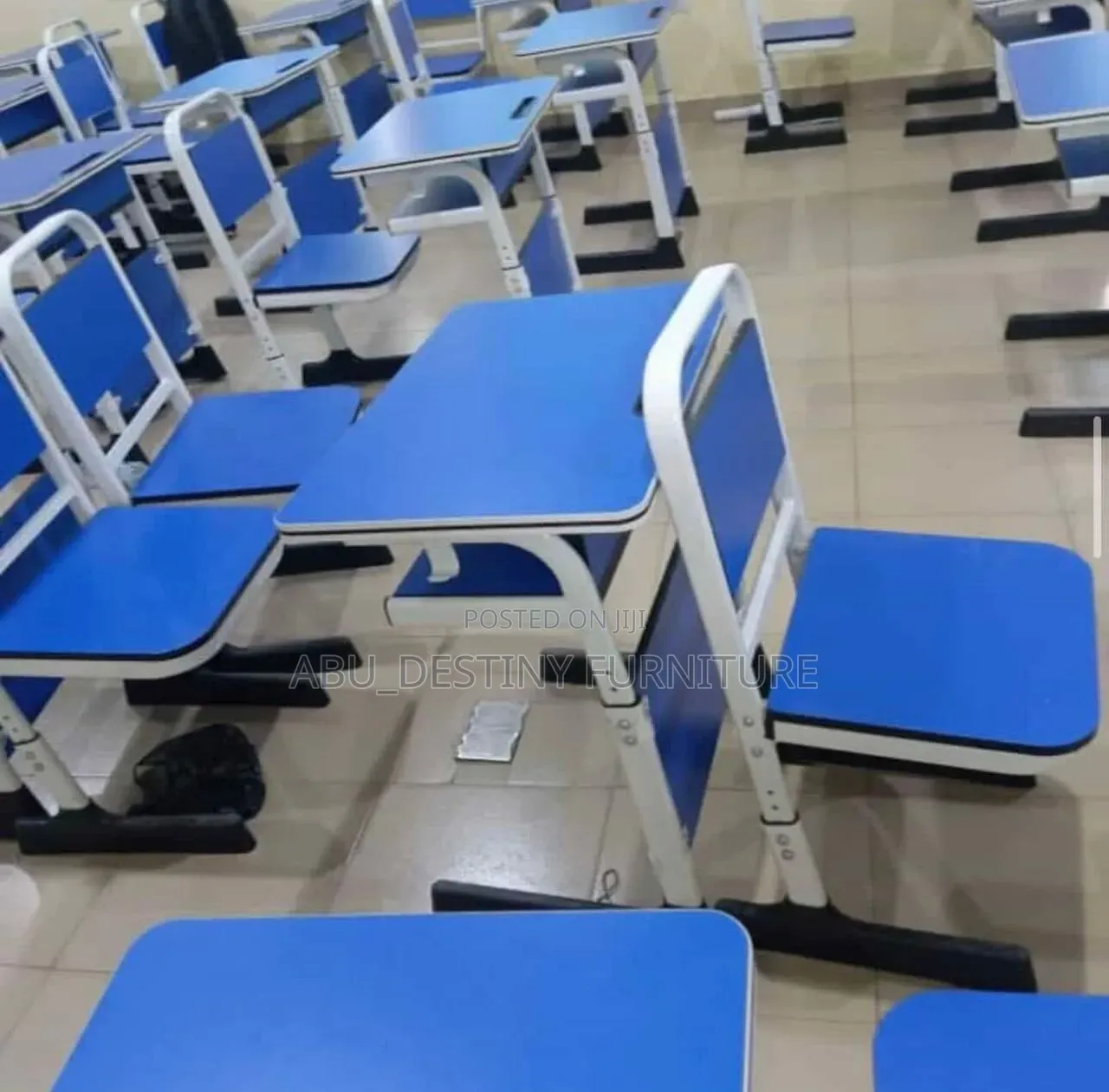 Single School Desk and Chair Set ( Blue, Height Adjustable)