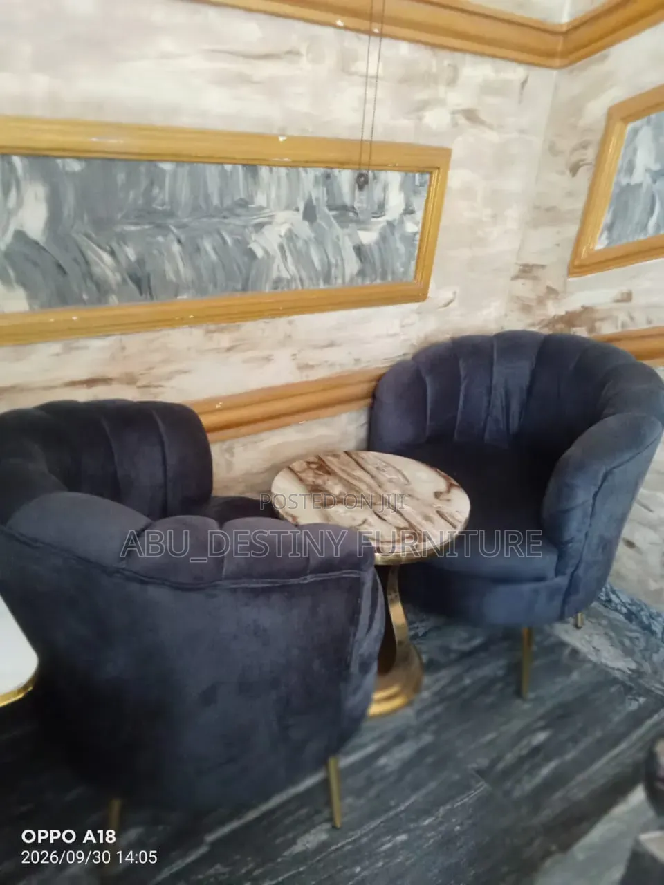 2 Seater Lounge Chair Set With Marble Side Table (Dark Grey)