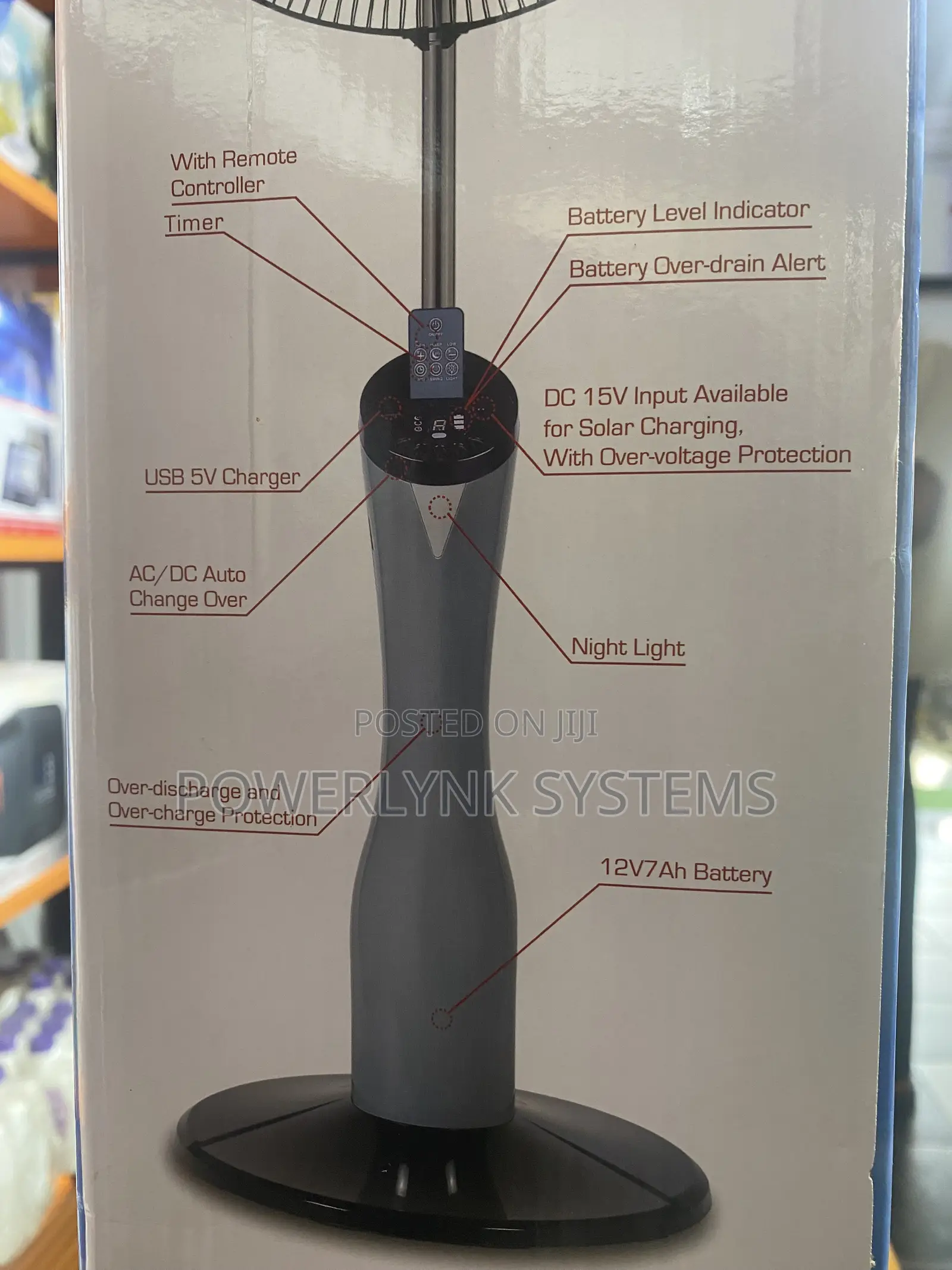 QASA Vigor 18-Inch Solar Rechargeable Fan