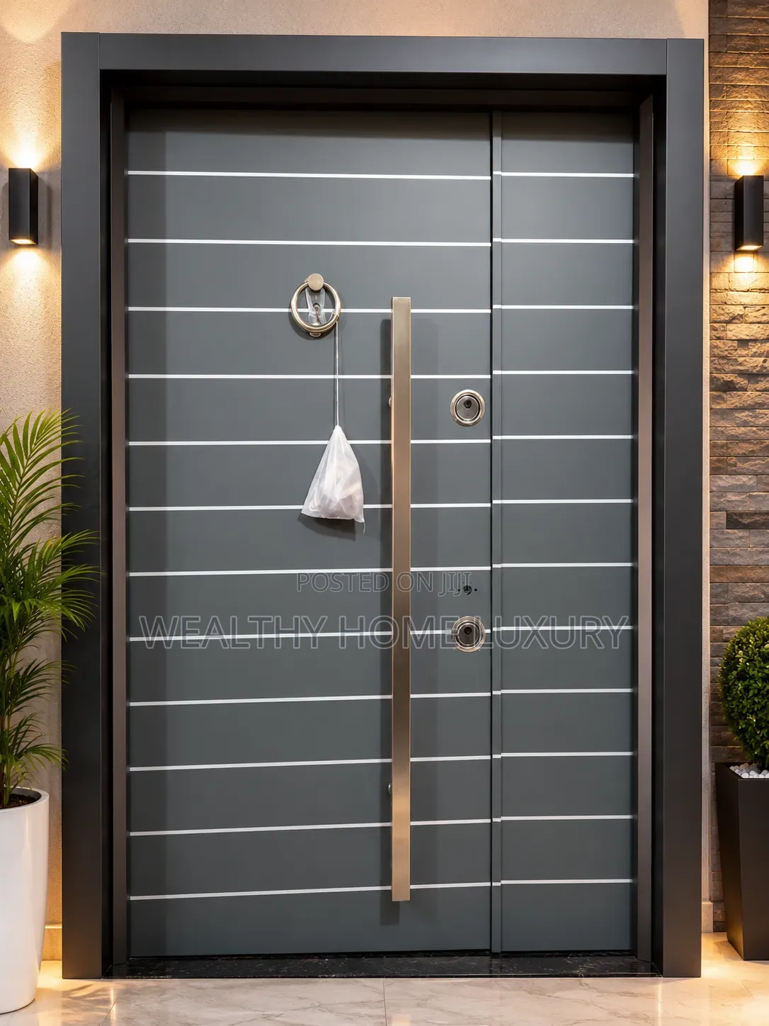 Luxury 4ft Turkish Entrance Steel Door With Silver Lines
