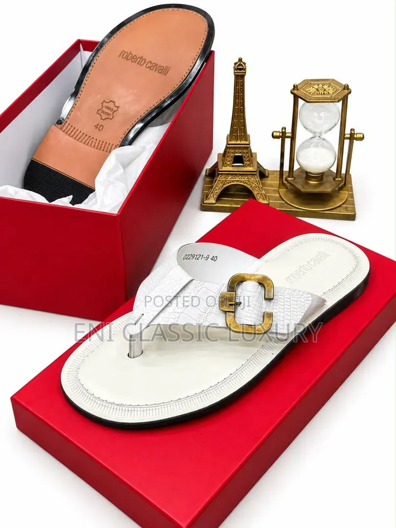 Pure Quality Luxury Men's Italian Leather Slippers Robert Cavalli