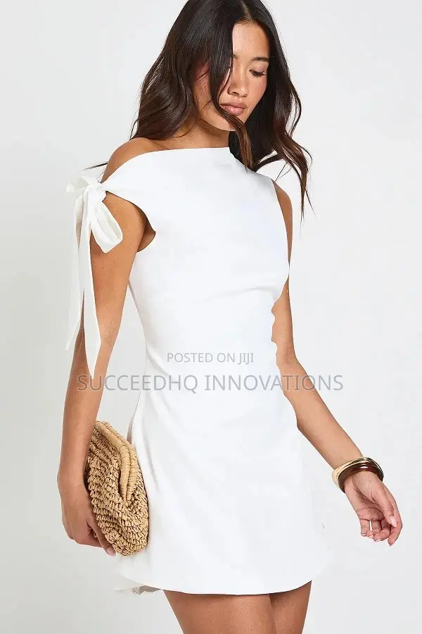 White Tie Shoulder Asymmetric Skater Mini Dress