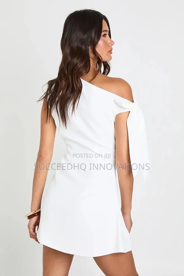 White Tie Shoulder Asymmetric Skater Mini Dress